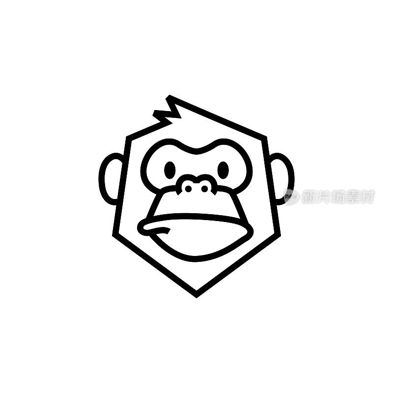 monkey chimp gorilla monoline vector icon illustration